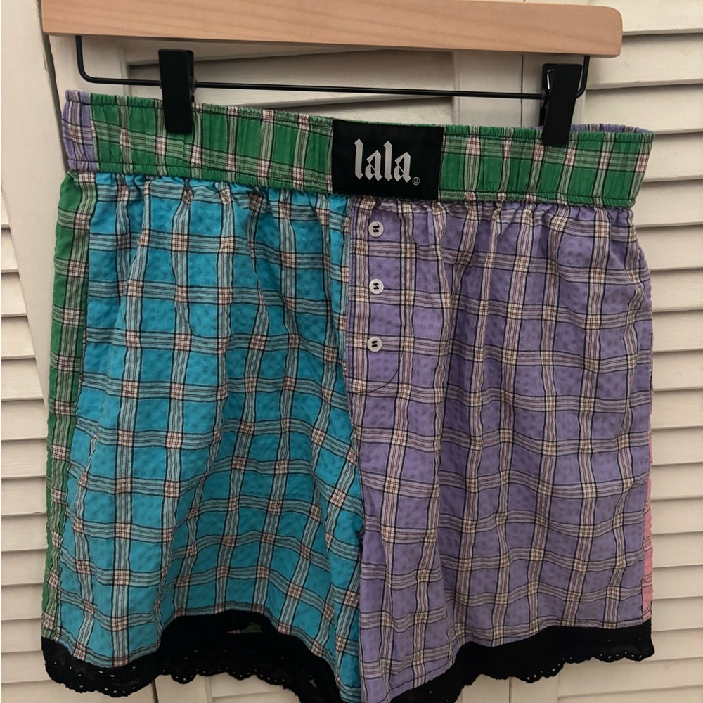 Dressed in LALA Plaid Shorts - Green, Blue, Purple